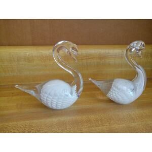 Marcolin Art Crystal Glass Swans Figurines Statue Hand Made in Sweden